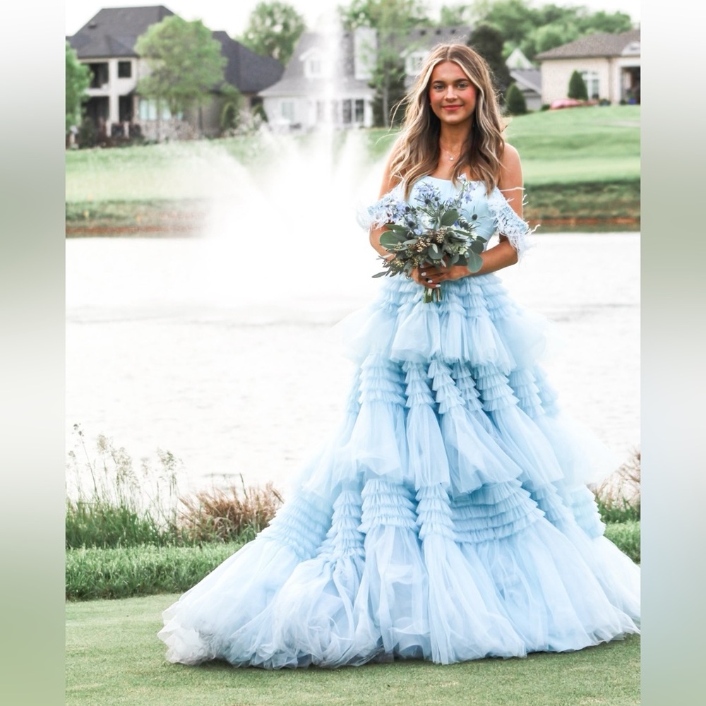 Sherri Hill Light Blue Layered Gown